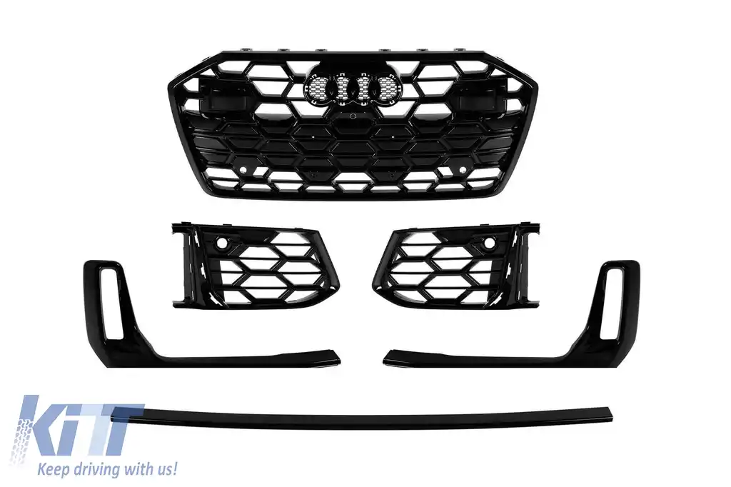 Set grilaj negru lucios potrivit pentru bara de protecție frontală Audi A6 S Line 2019–2024