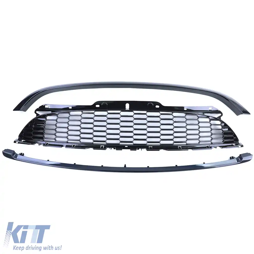 Set grilaj radiator 3 piese negru lucios, potrivit pentru Mini One Cooper JCW R56 R57 R58 R59-image-6197282