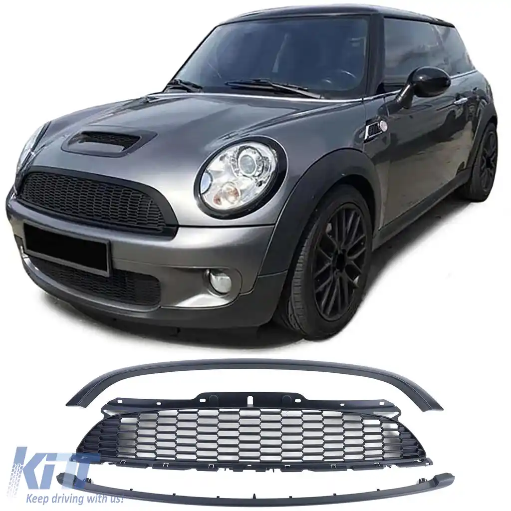 Set grilaj radiator 3 piese negru mat, potrivit pentru Mini One Cooper JCW R56 R57 R58 R59