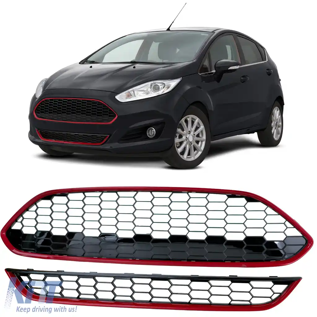 Set Grilaj Radiator ST Design Fagure Roșu Negru Lucios pentru Ford Fiesta 2013–2017