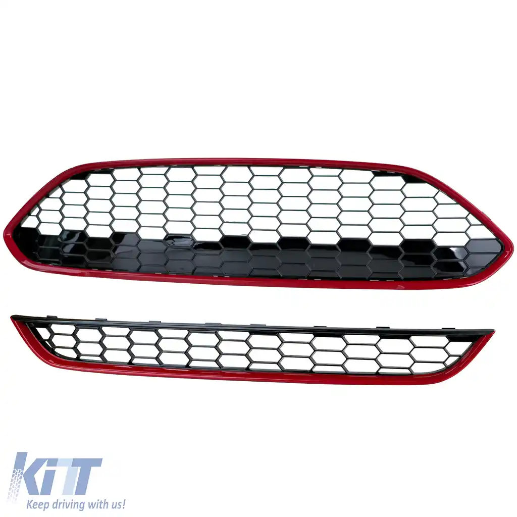 Set Grilaj Radiator ST Design Fagure Roșu Negru Lucios pentru Ford Fiesta 2013–2017-image-6208697