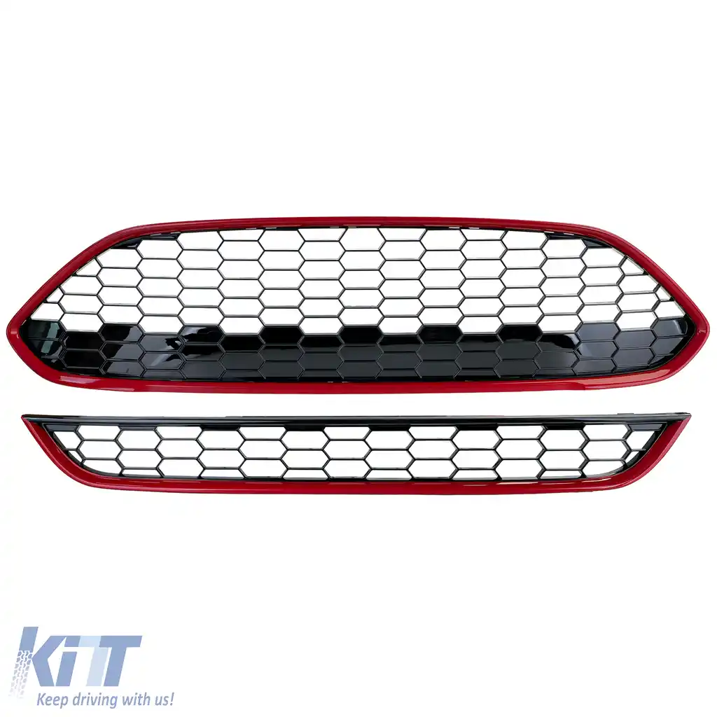 Set Grilaj Radiator ST Design Fagure Roșu Negru Lucios pentru Ford Fiesta 2013–2017-image-6208698