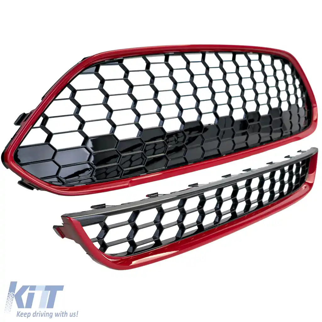 Set Grilaj Radiator ST Design Fagure Roșu Negru Lucios pentru Ford Fiesta 2013–2017-image-6208699