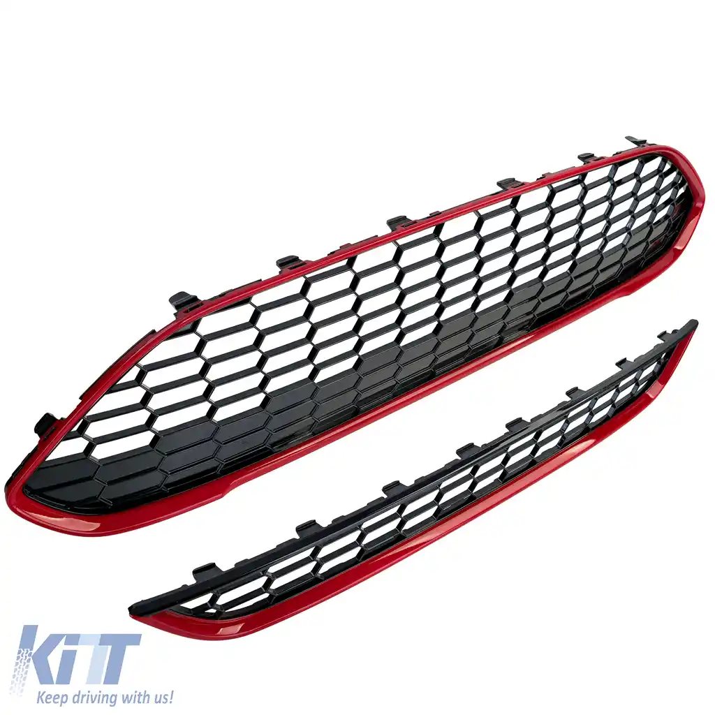 Set Grilaj Radiator ST Design Fagure Roșu Negru Lucios pentru Ford Fiesta 2013–2017-image-6208700