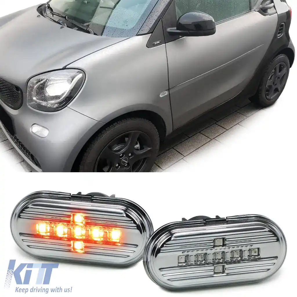 Set indicator lateral LED sticlă clară crom pentru Smart Fortwo 453 Coupe Cabrio din 2014