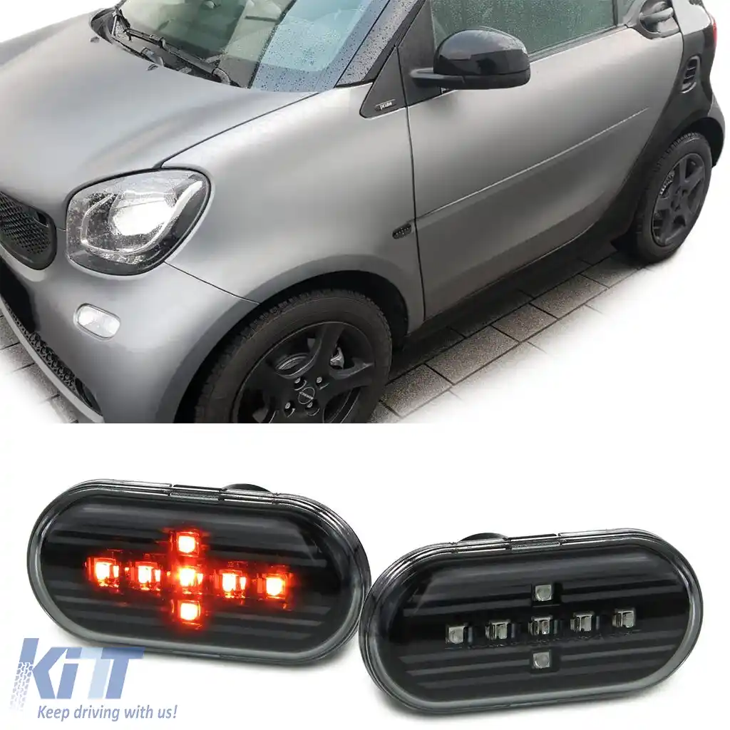 Set indicator lateral LED sticlă clară neagră, potrivit pentru Smart Fortwo 453 Coupe Cabrio din 2014