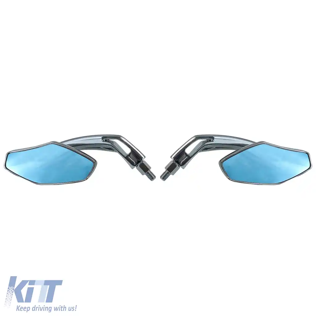 Set oglinzi universale din aluminiu pentru motocicletă stil Luca cromat cu sticlă albastră