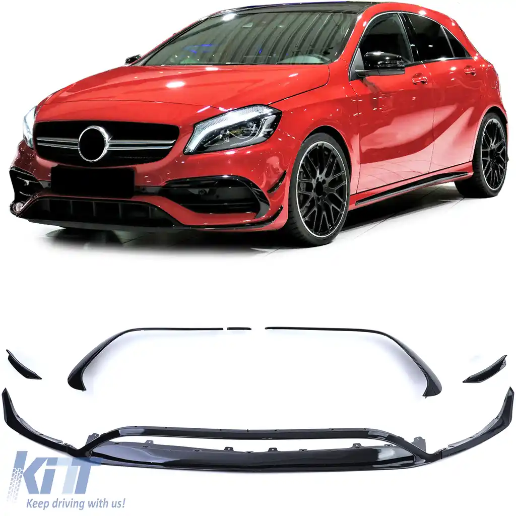 Set spoiler frontal bara sport negru lucios, potrivit pentru Mercedes A-Class W176
