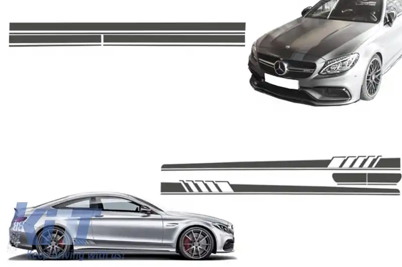 Set Stickere compatibil cu Capota Plafon Portbagaj si Laterale Gri Inchis Mercedes C205 Coupe A205 Cabriolet (2014-up) A45 Design Edition 1