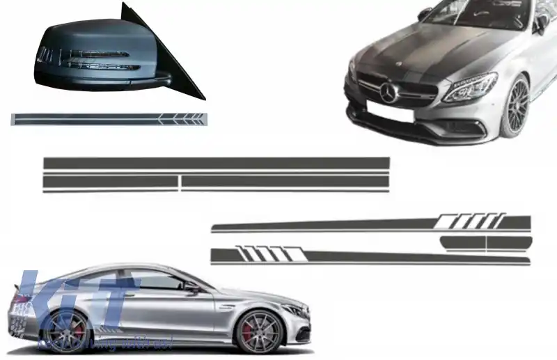 Set Stickere compatibil cu Capota Plafon Portbagaj si Stickere Oglinzi Gri Inchis Mercedes C205 Coupe A205 Cabriolet (2014-2016) A45 Design Edition 1