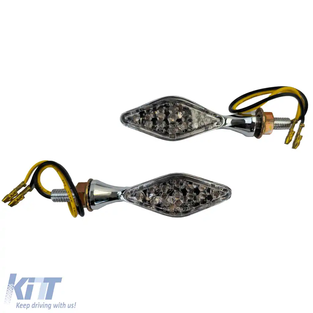 Set universal de semnalizatoare LED cromate pentru motocicletă TEMPEST SMOKE cu marcaj E