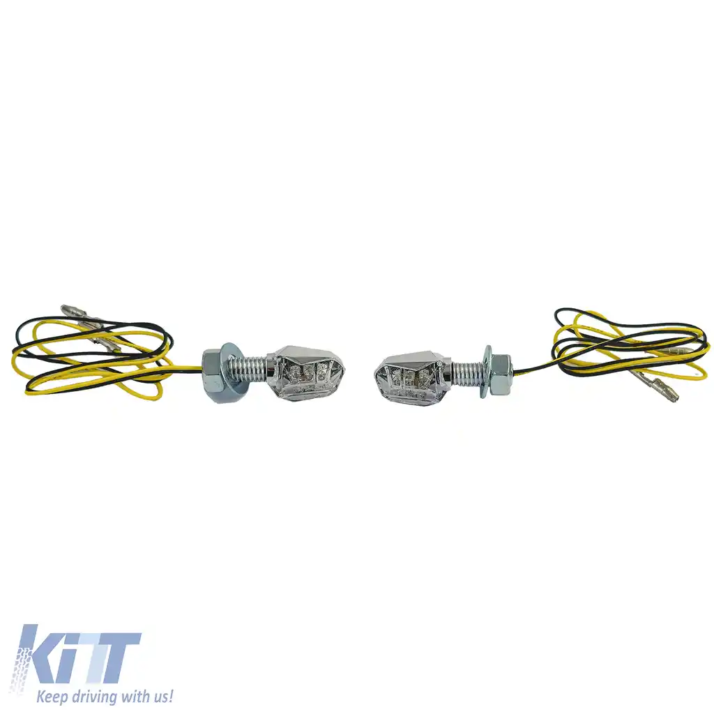 Set universal de semnalizatoare LED cromate pentru motocicletă BLAST cu lentilă clară și marcaj E