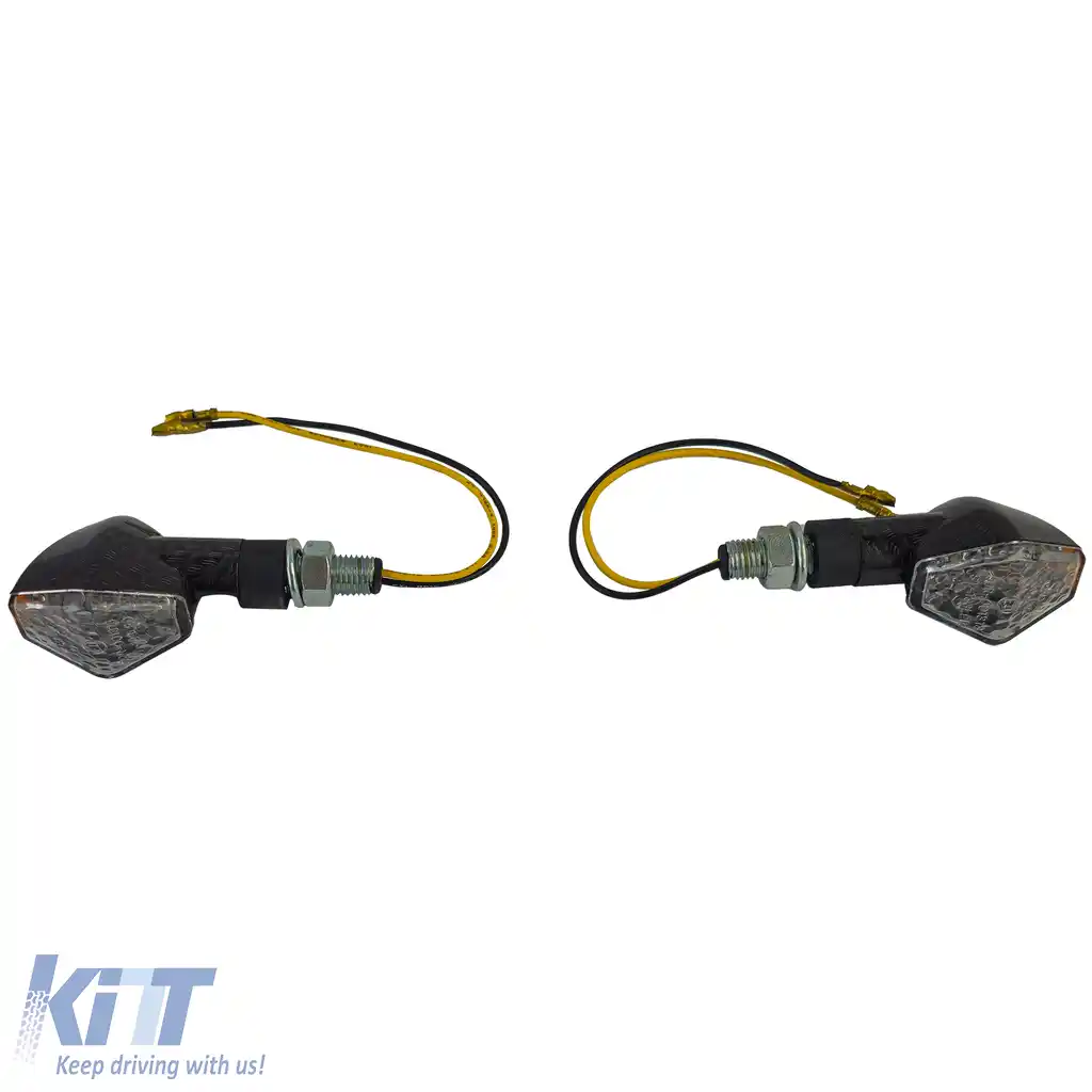 Set universal de semnalizatoare LED pentru motocicletă DIAMOND cu sticlă clară din carbon, cu marcaj E