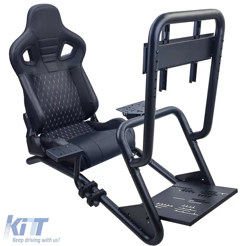 Sim Racing Komplett-Set Stahlrohr 50mm Cockpit Sim Rig inkl. Sportsitz Schwarz