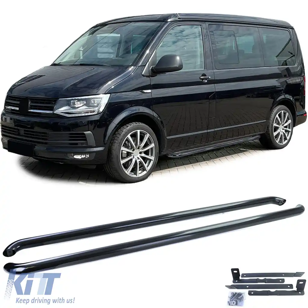 Sistem de evacuare laterală din oțel inoxidabil, finisaj lucios negru, potrivit pentru VW T5 T6 T6.1 cu ampatament scurt