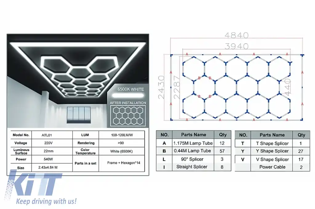 Sistem de Iluminare Plafon Hexagon / HoneyComb 3,94 x 2,29 m Lumina Ajustabila-image-6114070