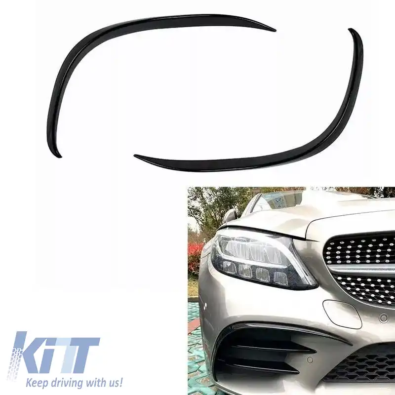 Splitter-e pentru bara frontală potrivite pentru Mercedes-Benz C-Class W205 / C205 / S205 2014-2018 A Design Line Gloss Black 2 buc-image-6315686