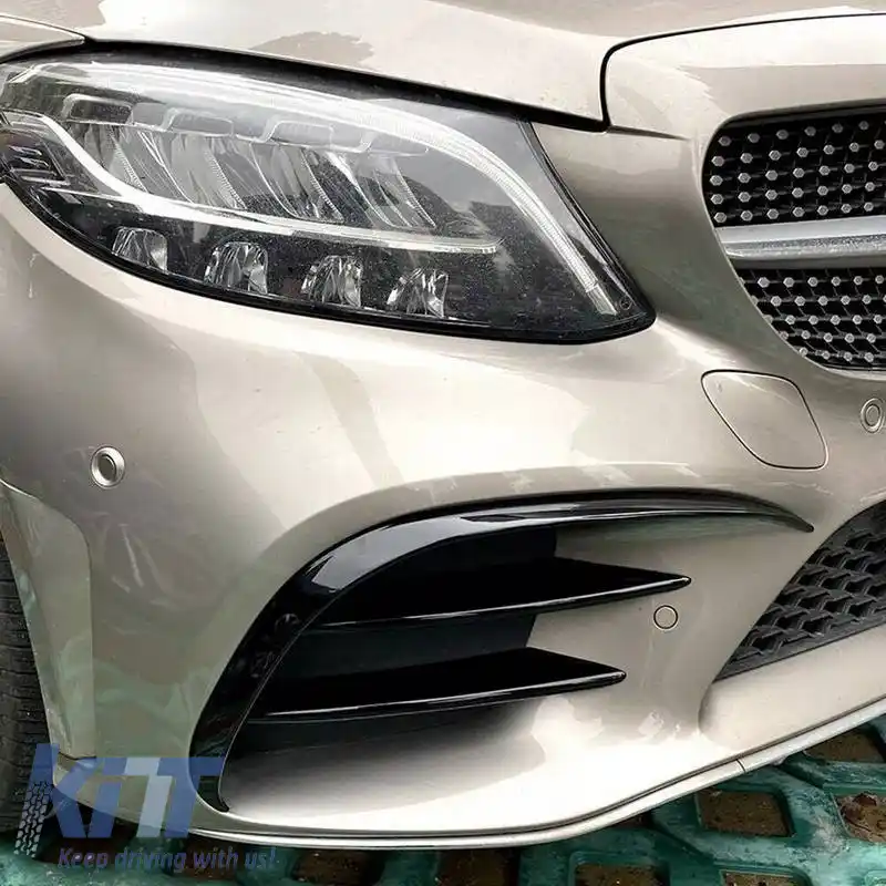 Splitter-e pentru bara frontală potrivite pentru Mercedes-Benz C-Class W205 / C205 / S205 2014-2018 A Design Line Gloss Black 2 buc-image-6315690