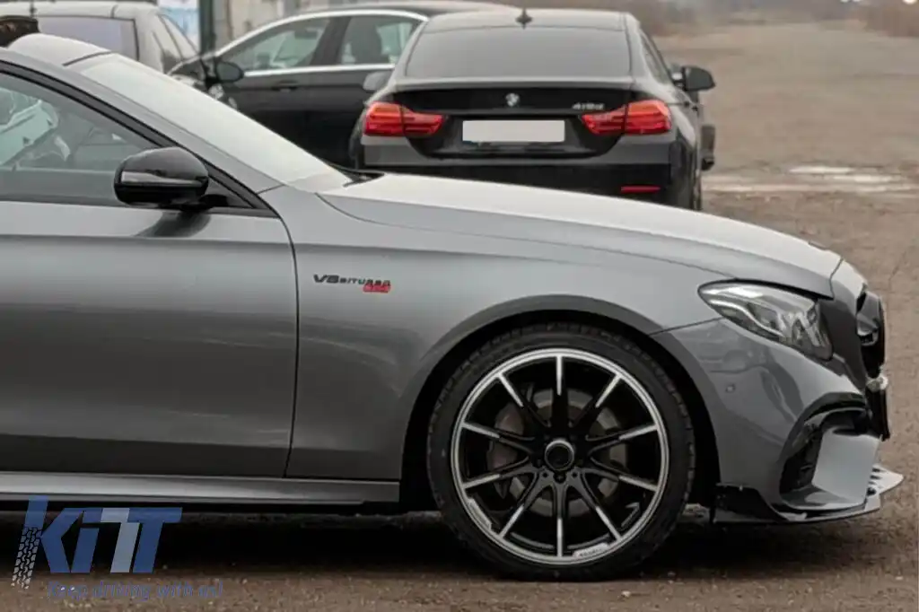 Spoiler B Design potrivit pentru bara de protecție frontală A Design potrivită pentru Mercedes E-Class W213, S213 2016-2020, negru lucios-image-6139610