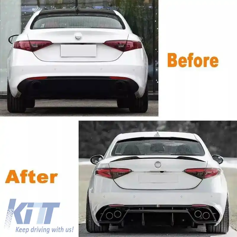 Spoiler de portbagaj potrivit pentru Alfa Romeo Giulia 2018+ Aspect Quadrifoglio V2 Negru Lucios din Plastic ABS-image-6318028