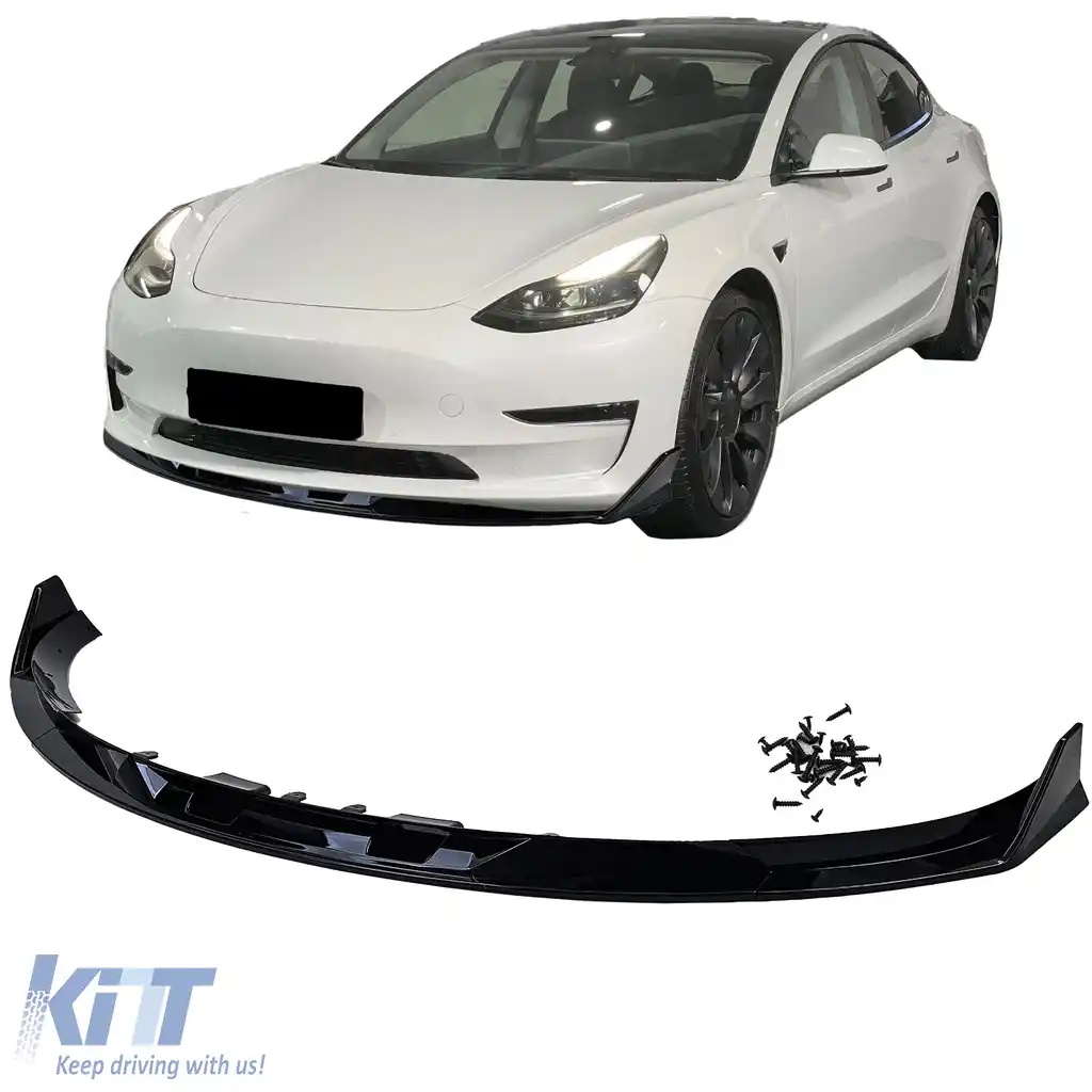 Spoiler frontal cu buza de performanță lucioasă neagră, potrivit pentru Tesla Model 3 din 2018