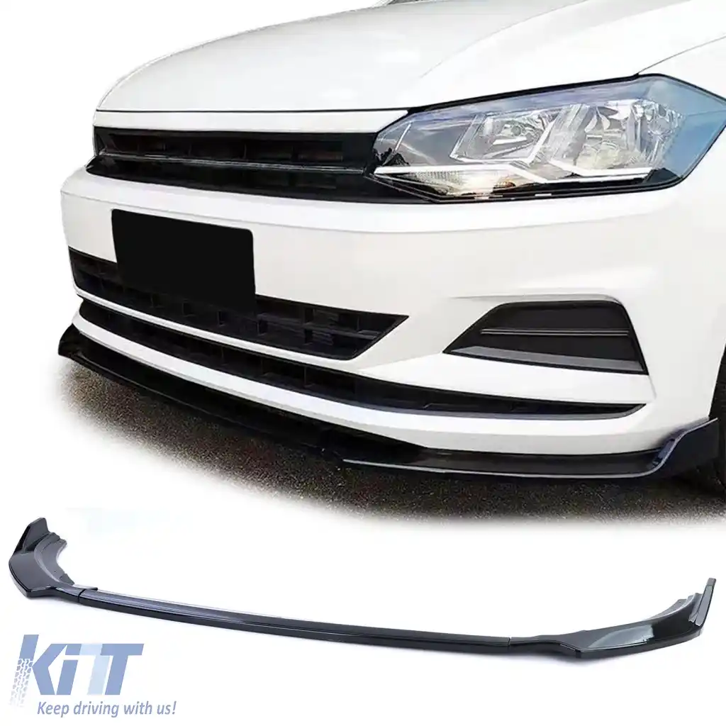 Spoiler frontal cup lip sport look lucios negru pentru VW Polo VI 2G AW din 17