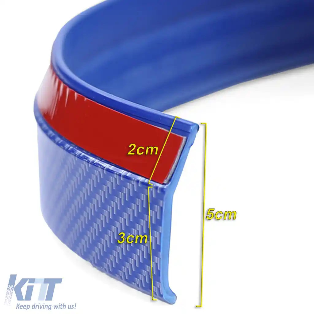 Spoiler frontal, fâlci laterale universale, flexibile, 2.5m x 5cm, aspect carbon, albastru-image-6207298