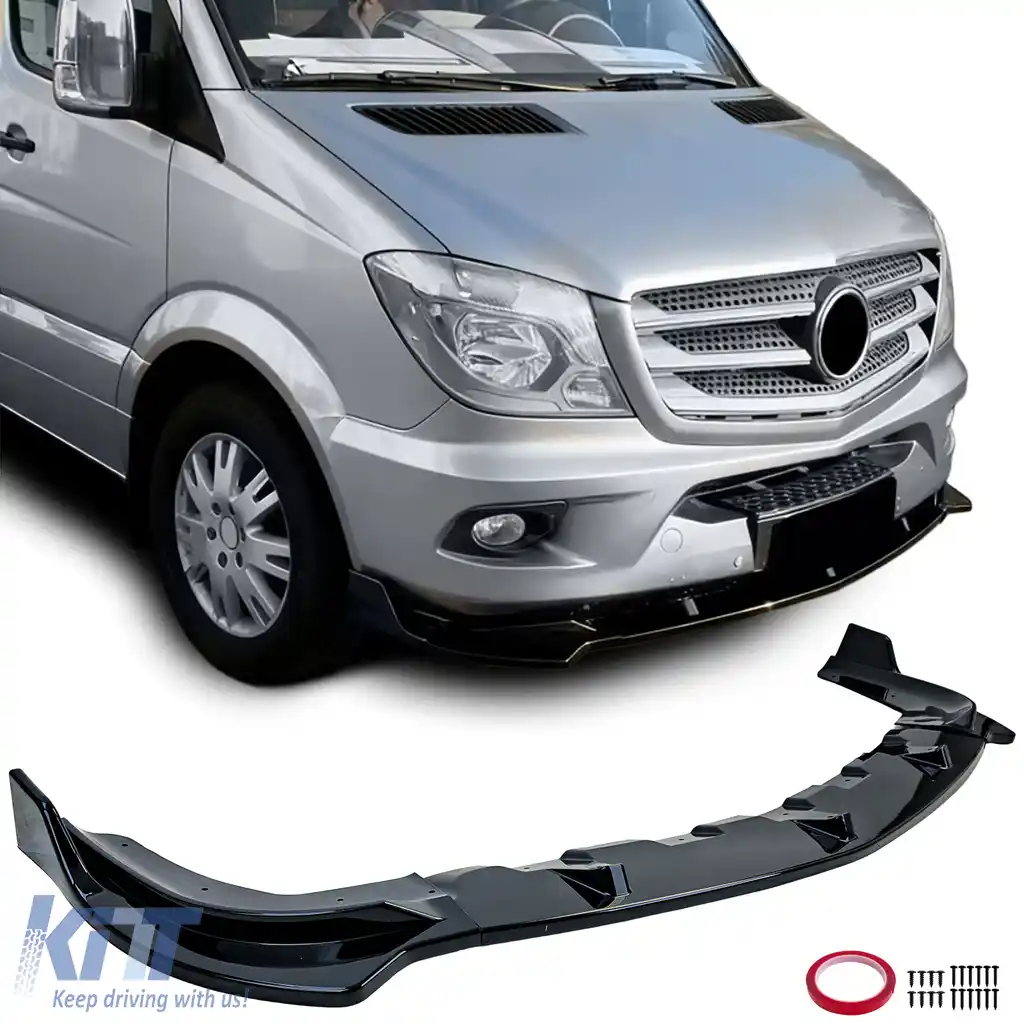 Spoiler frontal lip gloss negru potrivit pentru Mercedes Sprinter W906 facelift 2013-2018