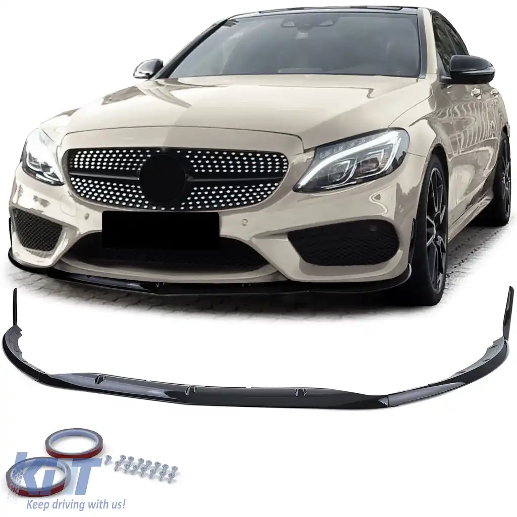 Spoiler frontal lip sport look negru lucios, potrivit pentru Mercedes C W205 S205 14-21