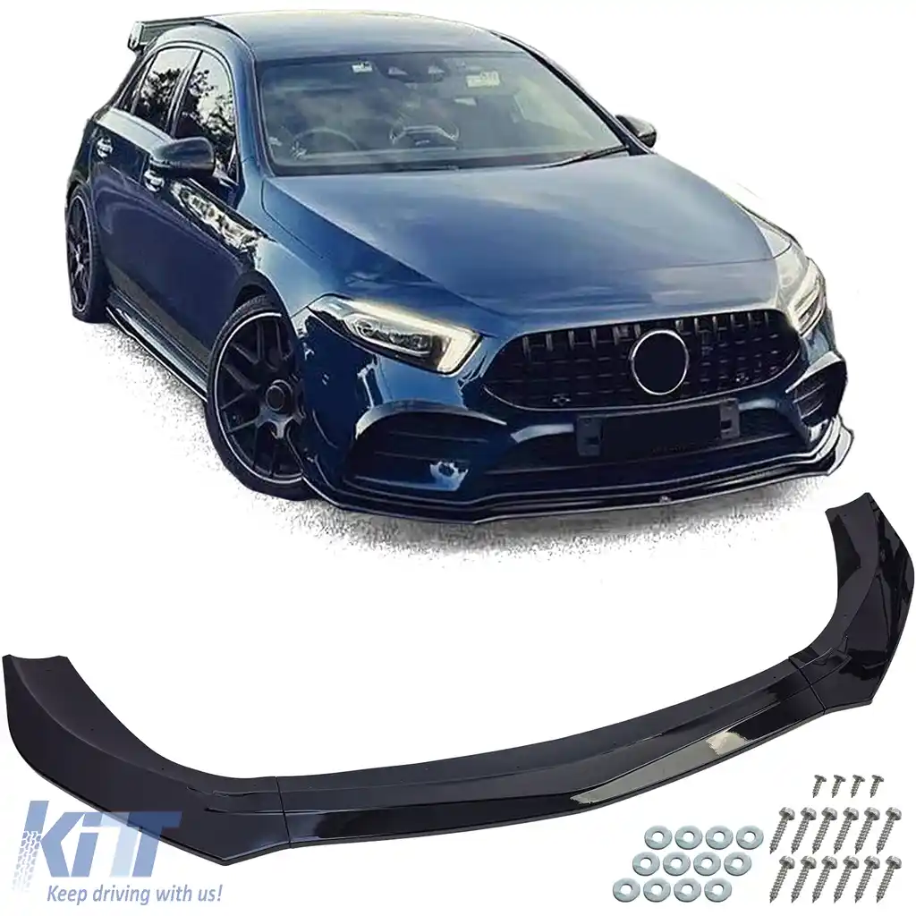 Spoiler frontal lip sport negru lucios, potrivit pentru Mercedes A W177 V177 din 2018