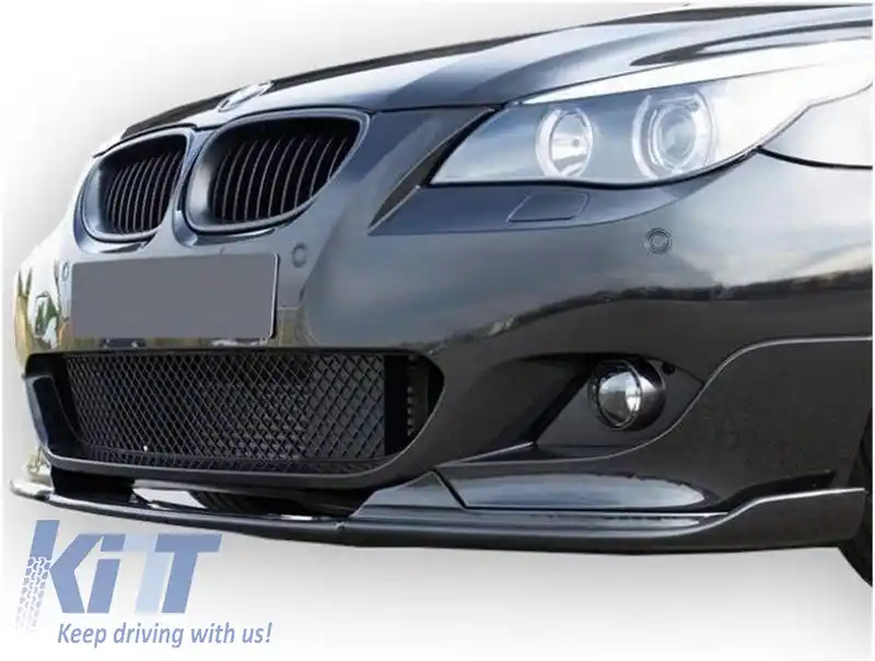 Spoiler frontal potrivit pentru BMW 5 E60 2003-2011 aspect Hamman, plastic ABS lucios negru 1buc.-image-6321247