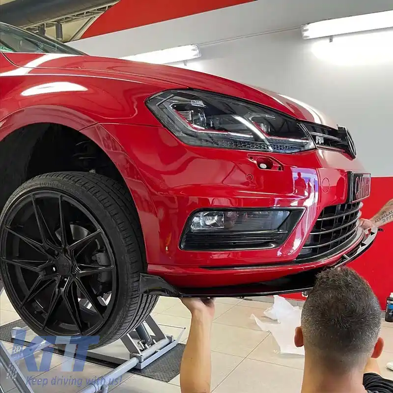 Spoiler frontal potrivit pentru VW Golf VII (7) 12-18 GTI Bumper Negru Lucios 3pc-image-6301134