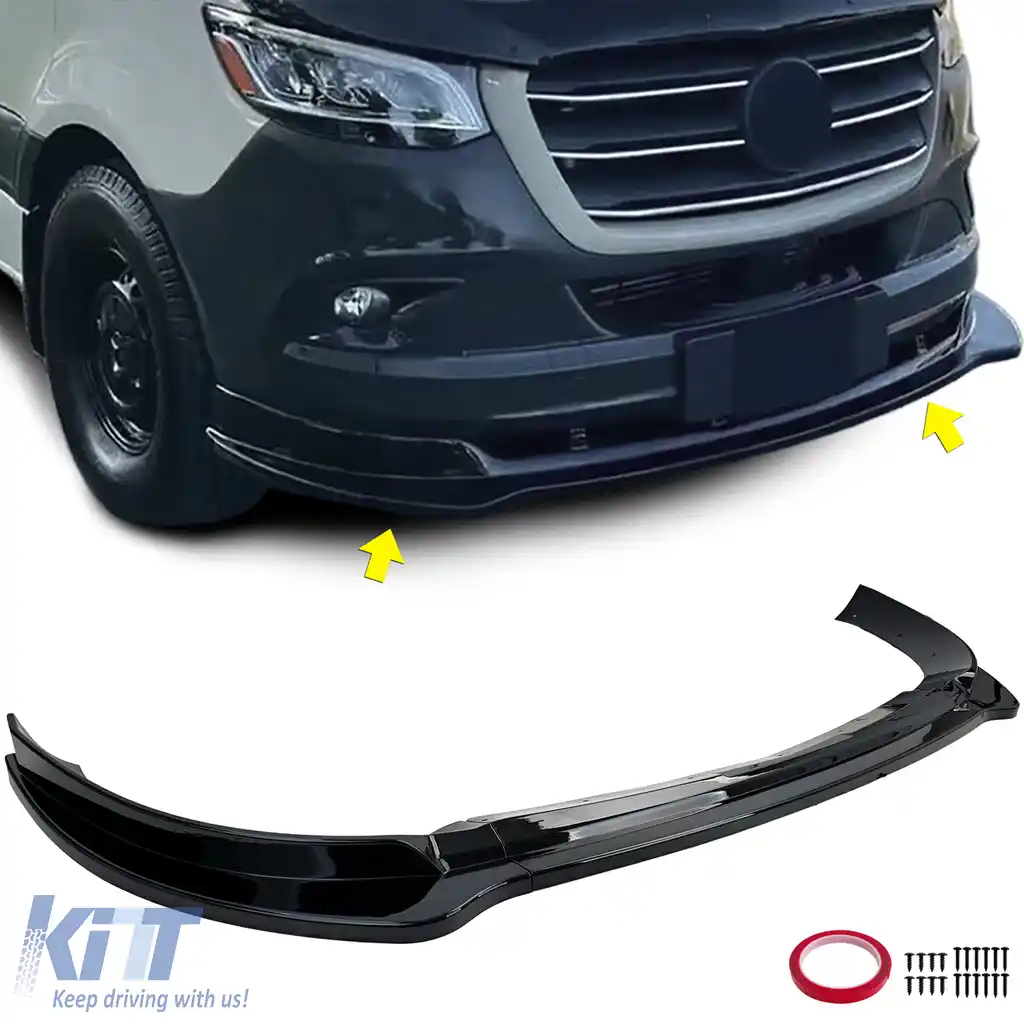 Spoiler frontal sport lip lucios negru, potrivit pentru Mercedes Sprinter W907 din 2018