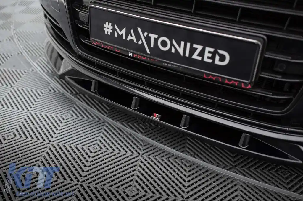Spoiler Maxton Design potrivit pentru bara de protecție frontală a Audi A8 D4 2013-2017, lac negru-image-6140227