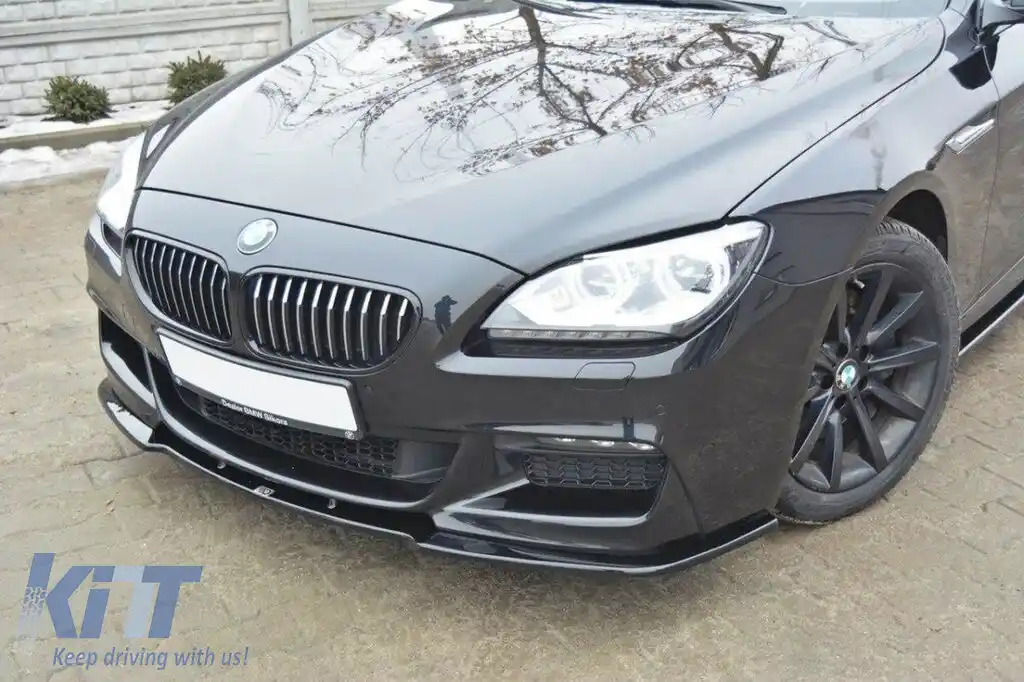 Spoiler Maxton Design potrivit pentru bara de protecție frontală M Technik pe BMW Seria 6 Gran Coupe F06 după 2013, lac negru