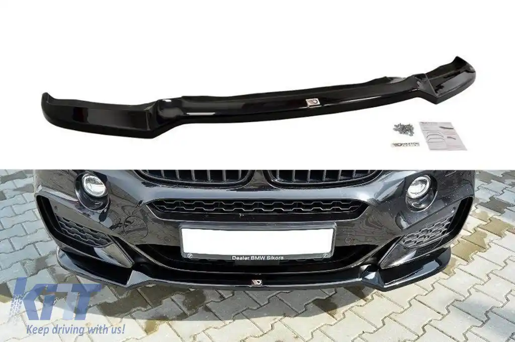 Spoiler Maxton Design potrivit pentru bara de protecție frontală M Technik pentru BMW X6 F16 după 2014, lac negru