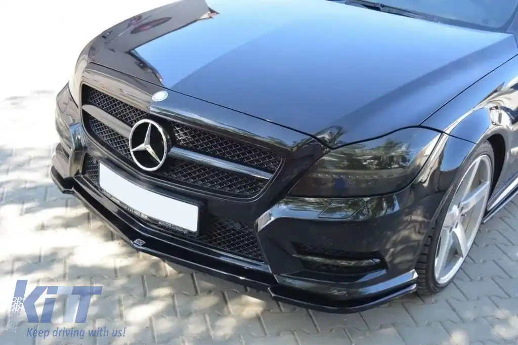 Spoiler Maxton Design potrivit pentru bara de protecție frontală A Design pe Mercedes CLS C218 2011-2014, lac negru