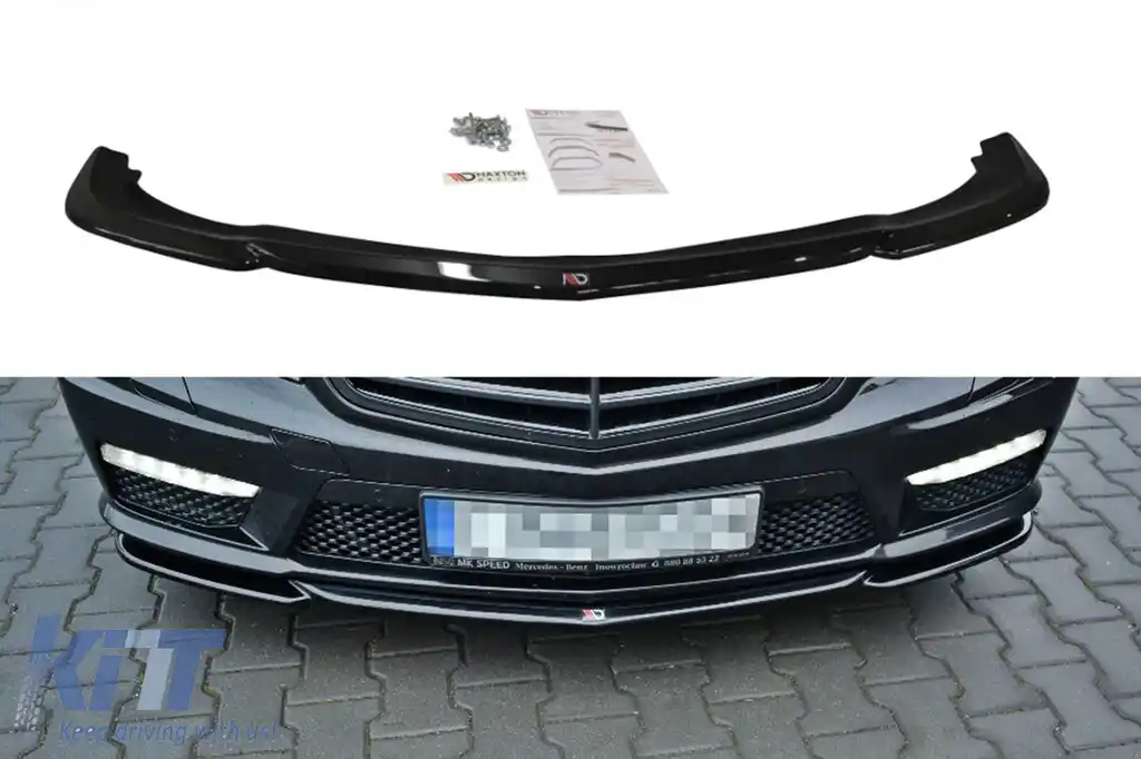 Spoiler Maxton Design potrivit pentru bara de protecție frontală A Design pe Mercedes E63 W212 2009-2012, lac negru