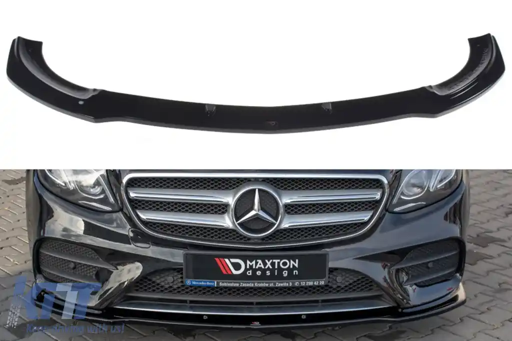Spoiler Maxton Design potrivit pentru bara de protecție frontală A Design pe Mercedes E-Class, E43 W213 2016-2018, lac negru