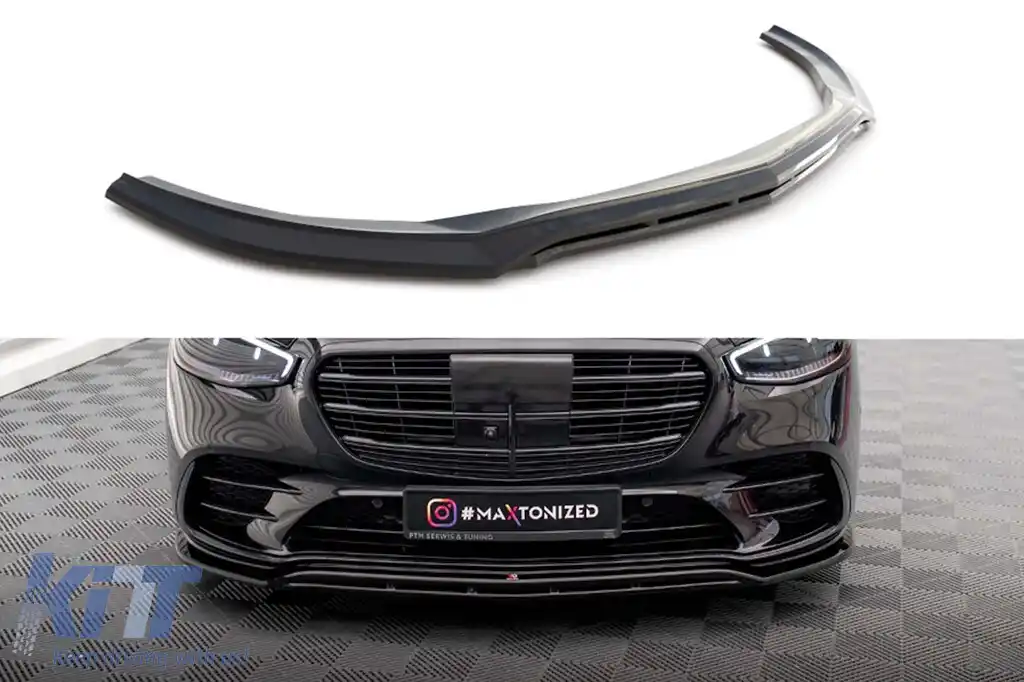 Spoiler Maxton Design potrivit pentru bara de protecție frontală A Design-Line pe Mercedes S-Class W223 după 2020, lac negru
