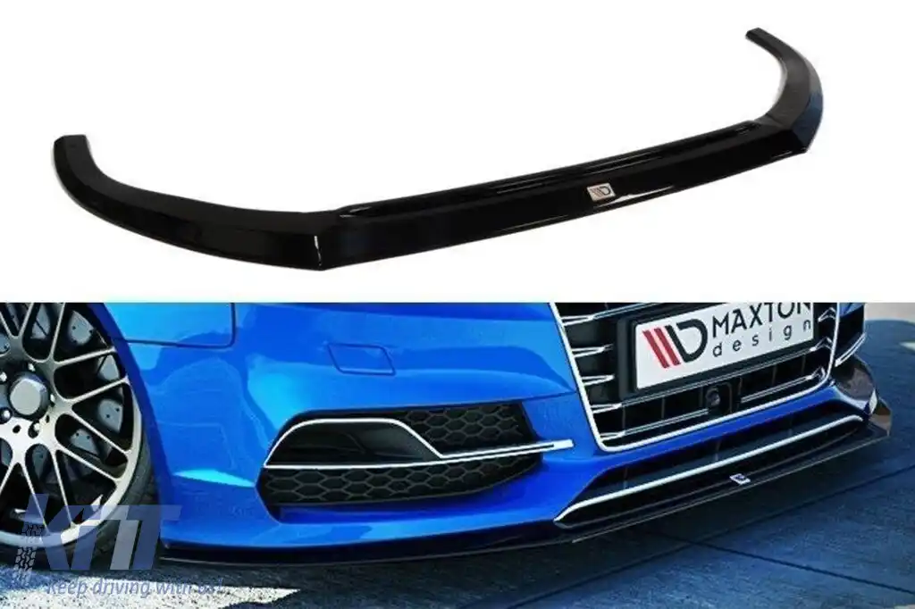 image-77-Spoiler Maxton Design potrivit pentru bara frontală S3, S-Line a Audi A3 8V sedan, cabrio 2013-2016, lac negru