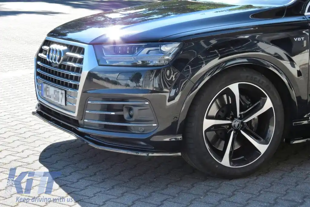 Spoiler Maxton Design potrivit pentru bara frontală SQ7, S-Line a Audi Q7 2015-2019, lac negru