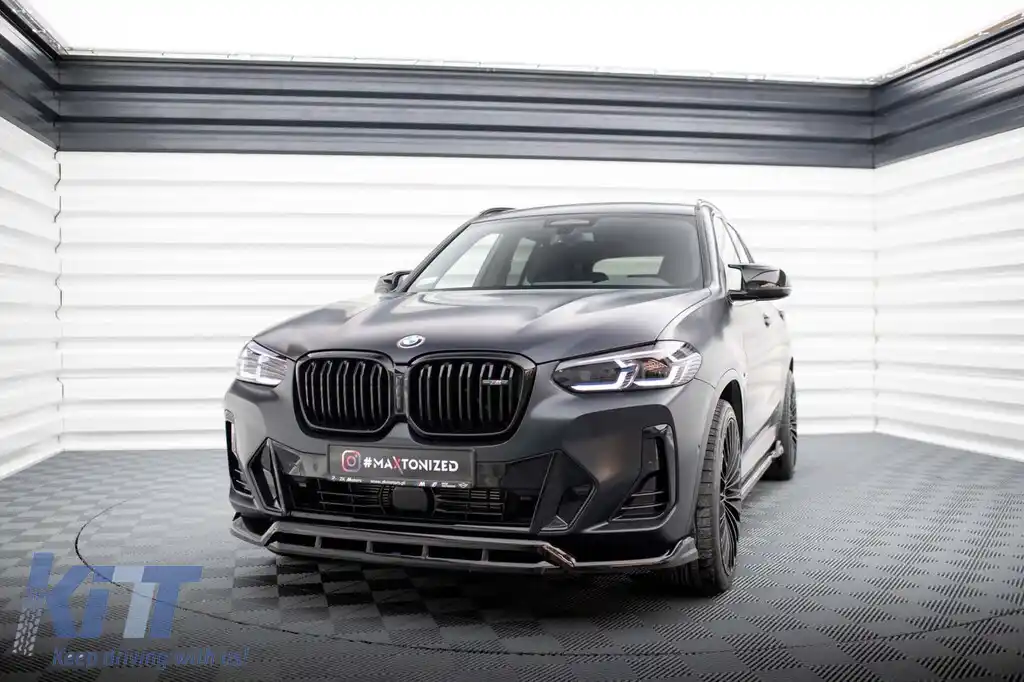 Spoiler Maxton Design potrivit pentru bara frontală a BMW X3 cu pachet M G01 după 2021, lac negru-image-6144029