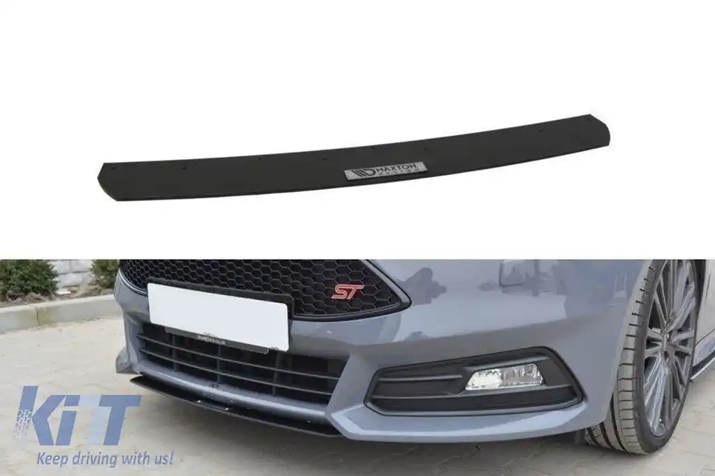 Spoiler Maxton Design tip Racing versiunea 3, potrivit pentru bara frontală ST pe Ford Focus 2015-2018, negru mat