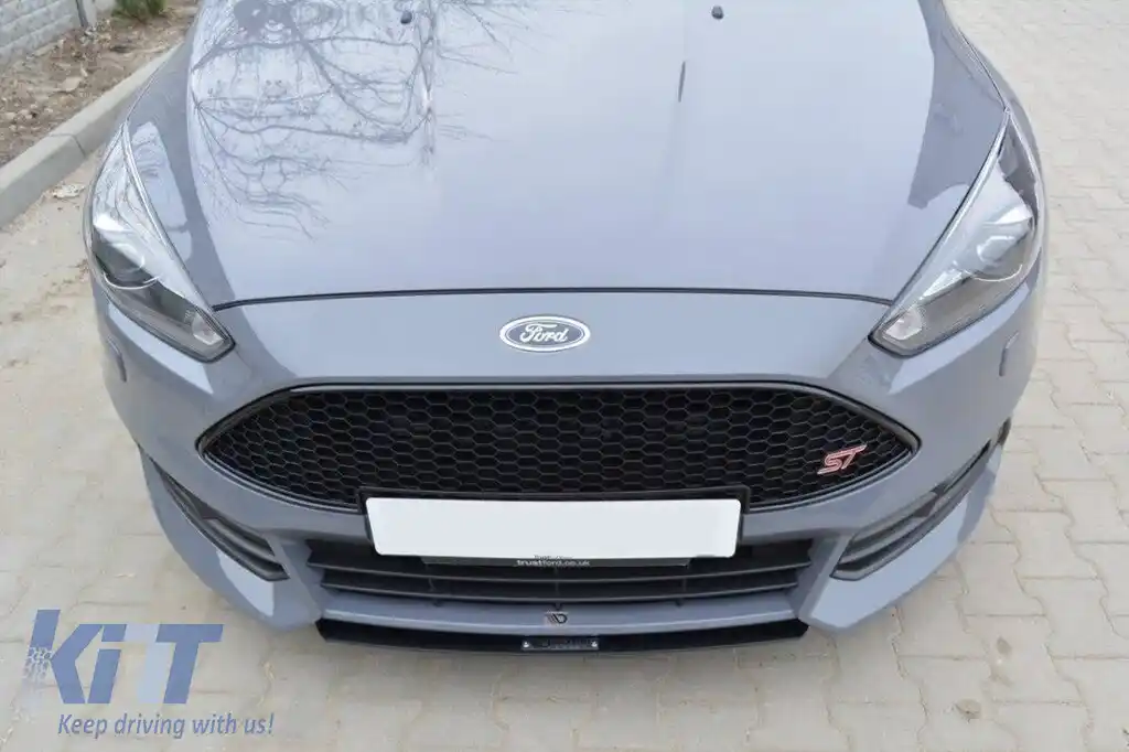 Spoiler Maxton Design tip Racing versiunea 3, potrivit pentru bara frontală ST pe Ford Focus 2015-2018, negru mat-image-6236838