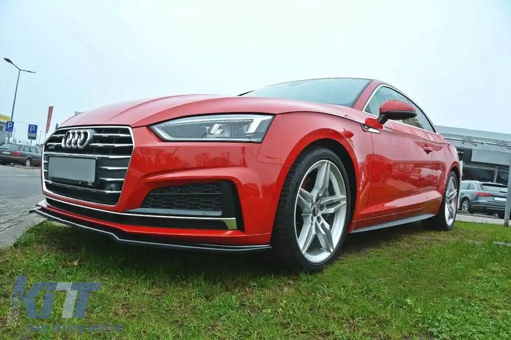 Spoiler Maxton Design versiunea 1 potrivit pentru bara frontală S5, S-Line a Audi A5 F5 coupe, Sportback după 2016, lac negru