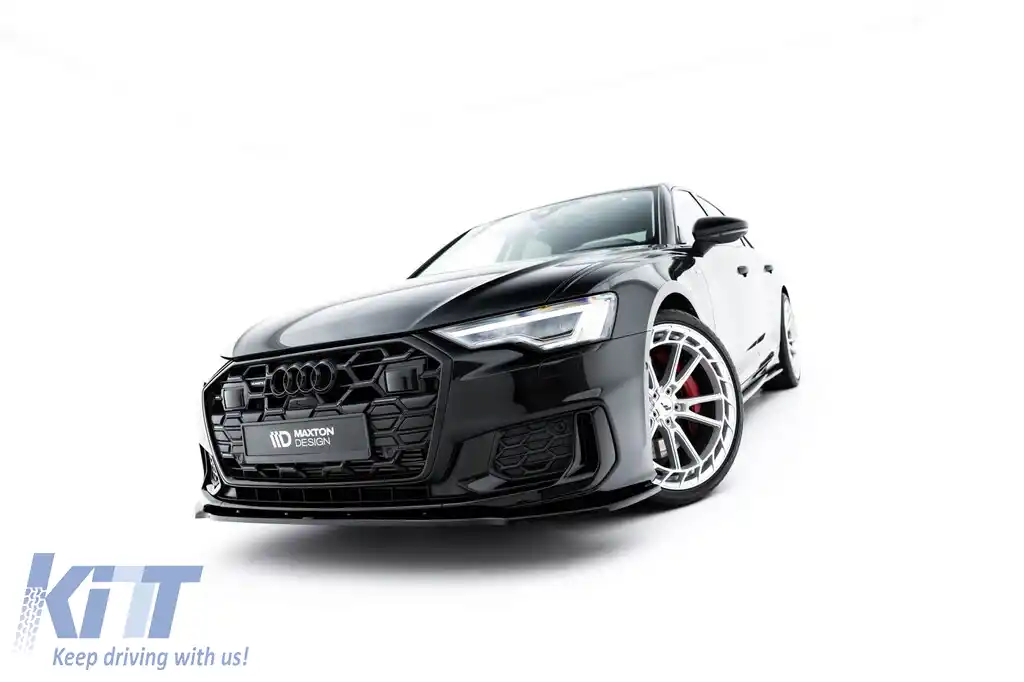 Spoiler Maxton Design versiunea 1 potrivit pentru bara frontală S6, S-Line a Audi A6 C8 sedan, Avant după 2019, lac negru-image-6140176