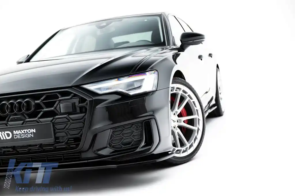 Spoiler Maxton Design versiunea 1 potrivit pentru bara frontală S6, S-Line a Audi A6 C8 sedan, Avant după 2019, lac negru-image-6140177