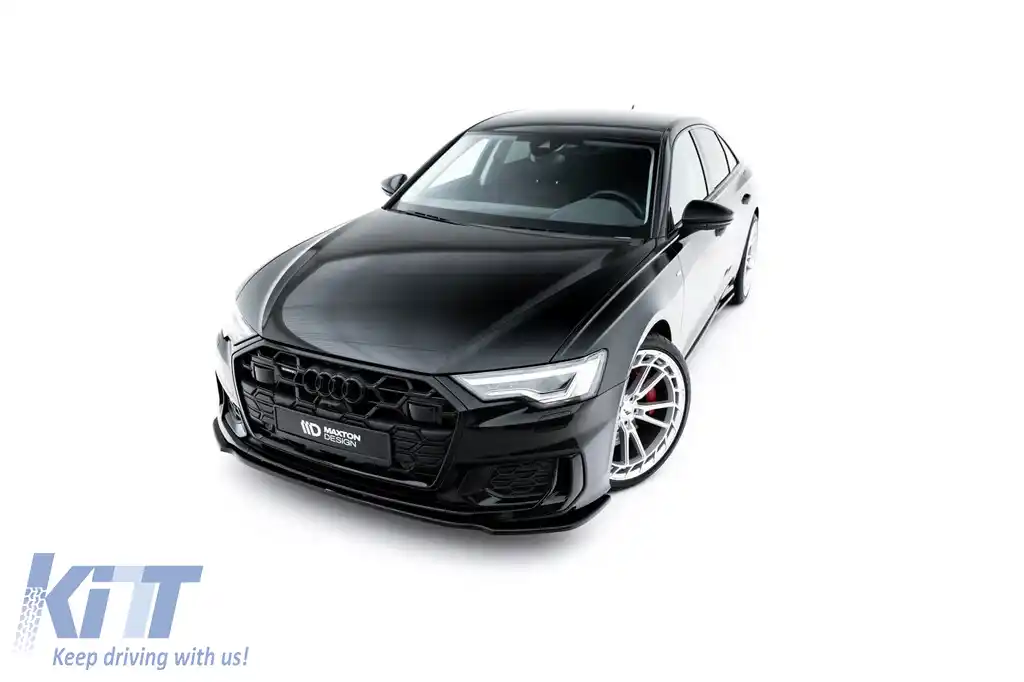 Spoiler Maxton Design versiunea 1 potrivit pentru bara frontală S6, S-Line a Audi A6 C8 sedan, Avant după 2019, lac negru-image-6140178