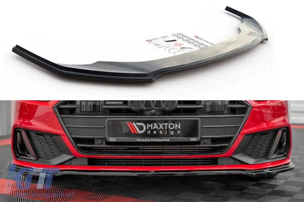 Spoiler Maxton Design versiunea 1 potrivit pentru bara frontală S-Line pe Audi A7 C8 după 2017, lac negru
